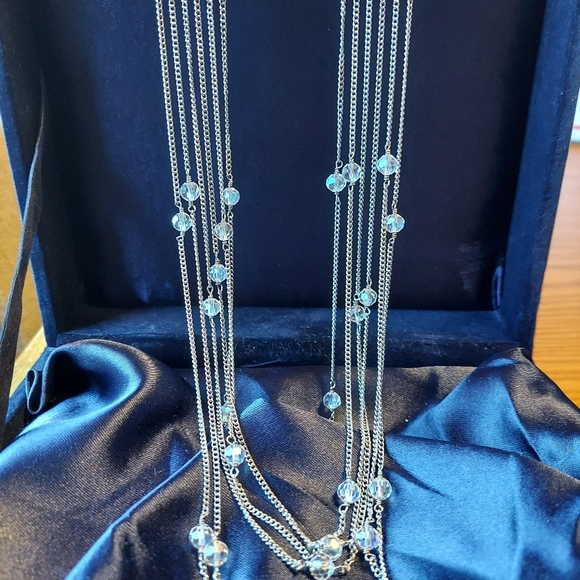 Necklace 15" w/6 Strands & Aurora Borelious Beads& Plates w/Faux Chip Diamonds. - Picture 9 of 9